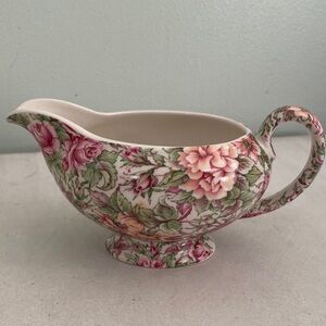 James Sadler Floral Porcelain Gravy Boat with Pink and Cream Design